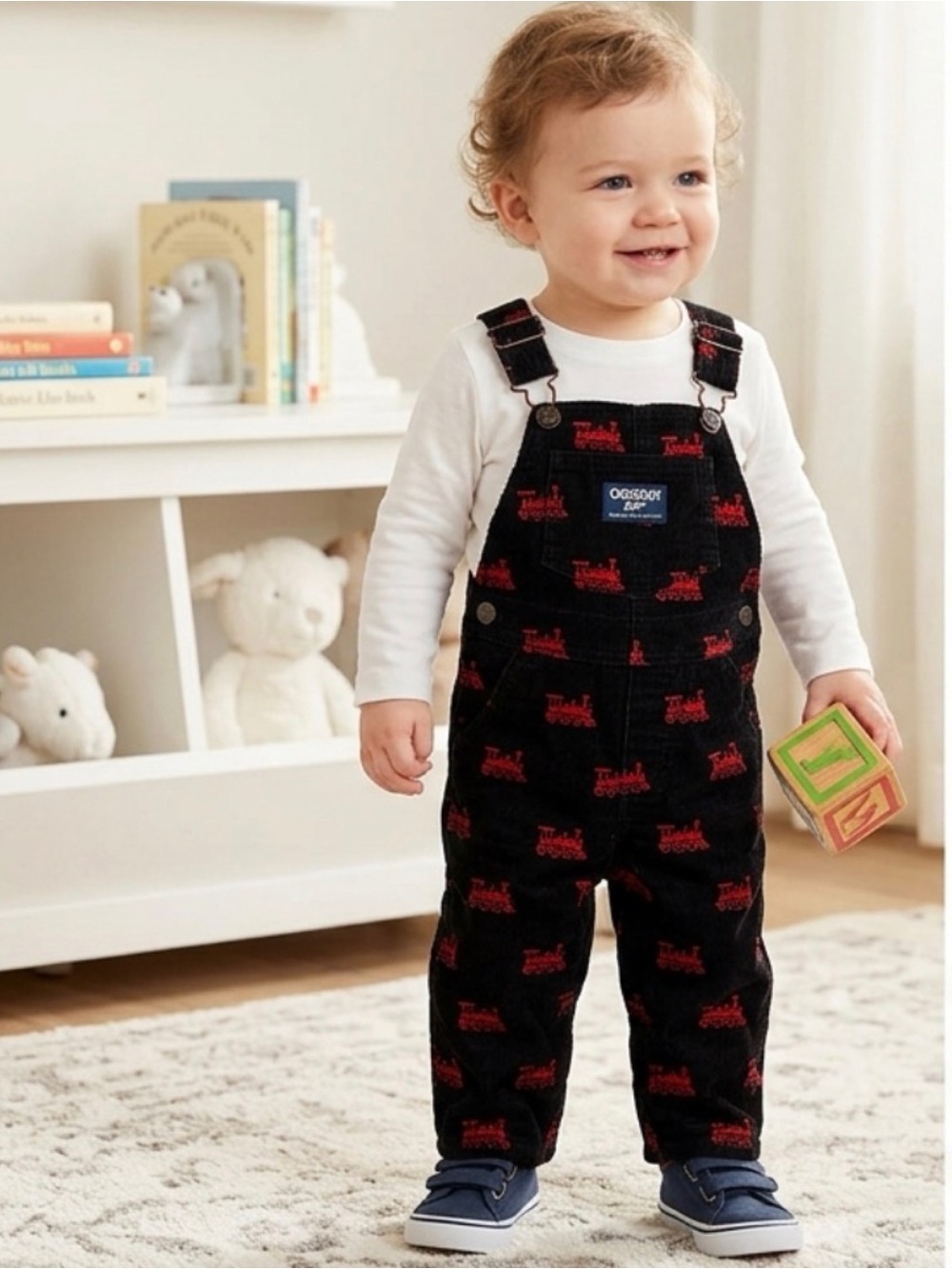 Oshkosh 18 Month Baby Black Train Soft Comfortable Playful Corduroy Overalls